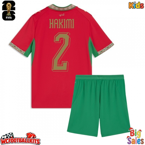 Morocco Achraf Hakimi #2 Replica Home Stadium Kit for Kids World Cup 2026 Short Sleeve (+ pants)